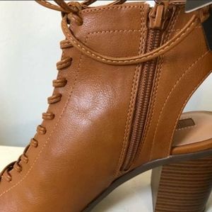 Forever 21 Camel Cutout lace up Open Toe booties